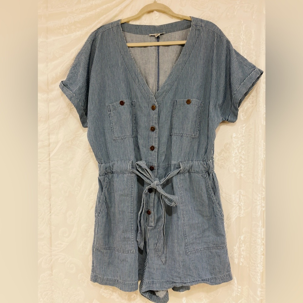 Striped Denim Romper (Shorts)